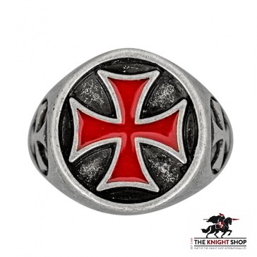 Templar Cross Ring - Red Enamel