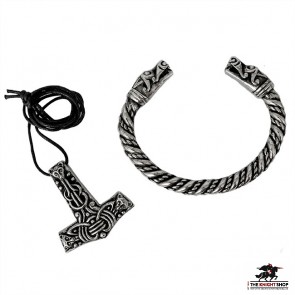 Viking Dragon Bracelet and Hammer Pendant Set